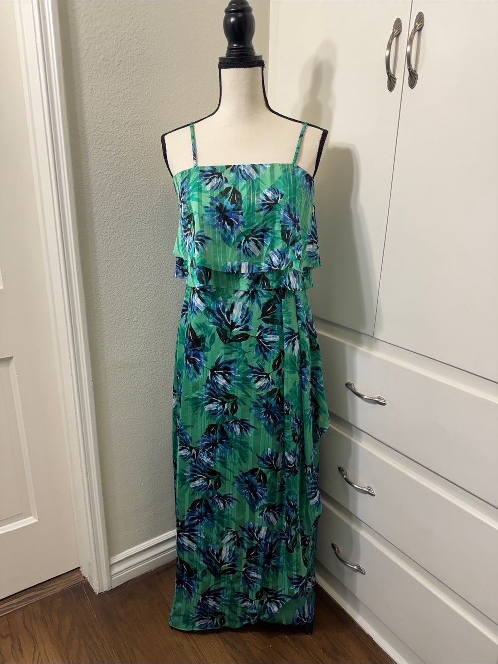 Banana Republic Green Floral Maxi Sundress with Ruffle Bodice